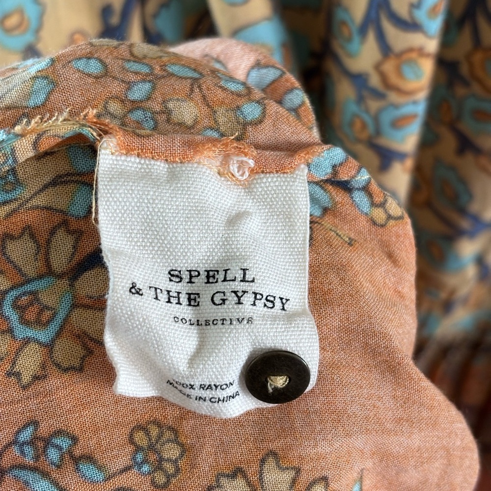 Spell & The Gypsy Collective Delirium Maxi Dress Gold Boho Floral XS Extra Small - Picture 5 of 15